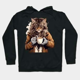 Maine Coon Cat Drinking Coffee Hoodie